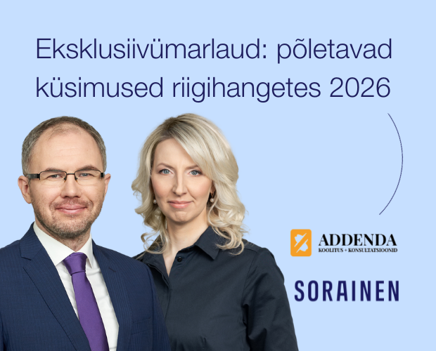 Mario Sõrm ja Kadri härginen. Tekst: Eksklusiivümarlaud: põletavad küsimused riigihangetes 2026.